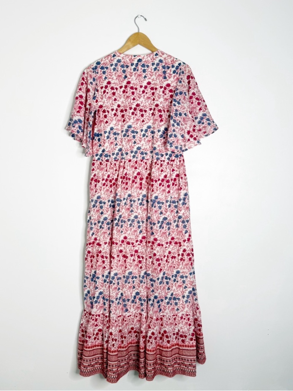 Oliphant Mendoza Flirty V-Neck Maxi Dress Coral Floral Medium 100% Cotton - Picture 3 of 7